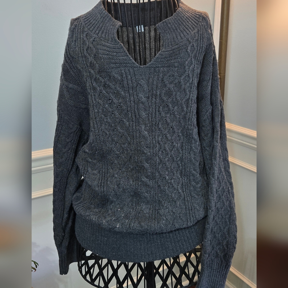 Women's Gray Cable Knit Sweater